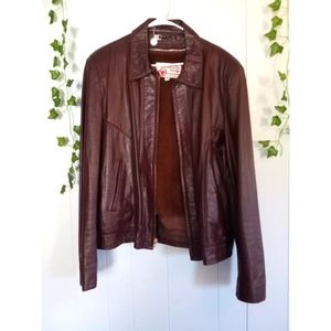 Vintage The Leather Shop Sears  Brown Leather Jacket Faux Fur Lined 44 L